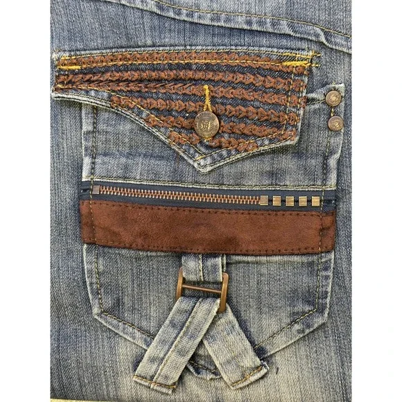 FUSAI Focus USA Mens Straight Leg 36 Streetwear Jeans Embroidered Pockets Y2K - Picture 6 of 16